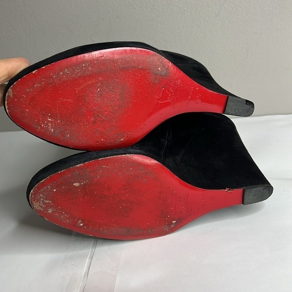 CHRISTIAN LOUBOUTIN 41.5 Black Suede Belle Zeppa 100 Wedge Zip Ankle Boots - Picture 4 of 10